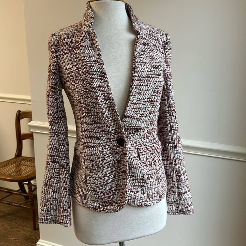 Promod Boucle One Button Blazer Cream w/ Red Highlights Medium EUC